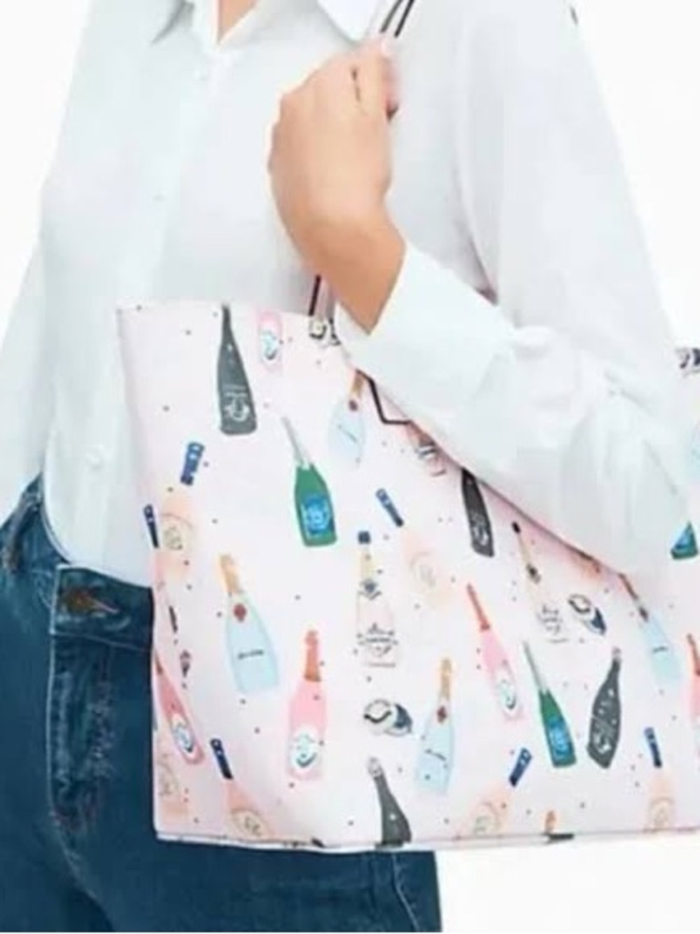 Kate Spade Shore Street Margareta tote bag purse pink champagne bottles designer